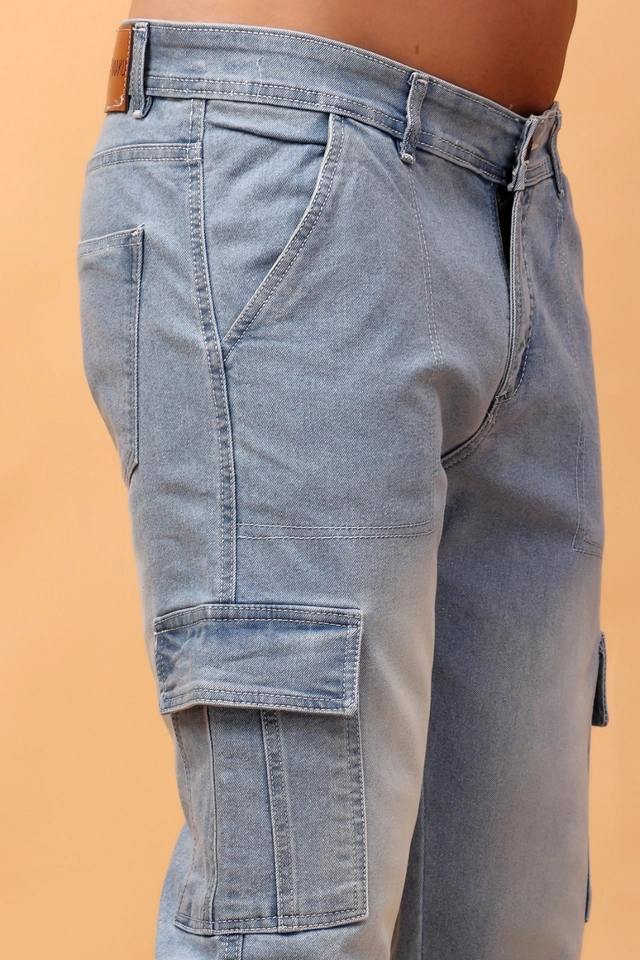 Cotton Blend Cargo Jeans for Men (Sky Blue, 28)