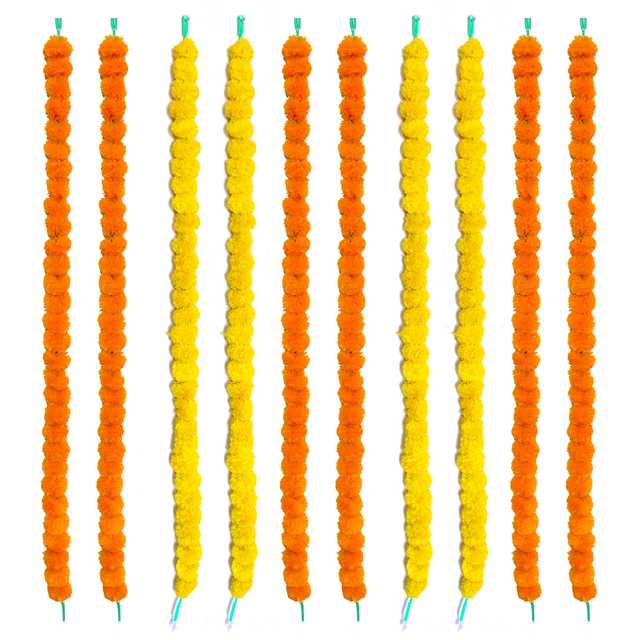 Handmade Decorative Marigold Fluffy Artificial Garland (Multicolour, 60 Inches) (Pack of 10) (IH-816)