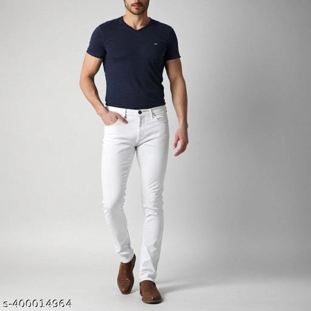 Denim Slim Fit Jeans for Men (White, 28)