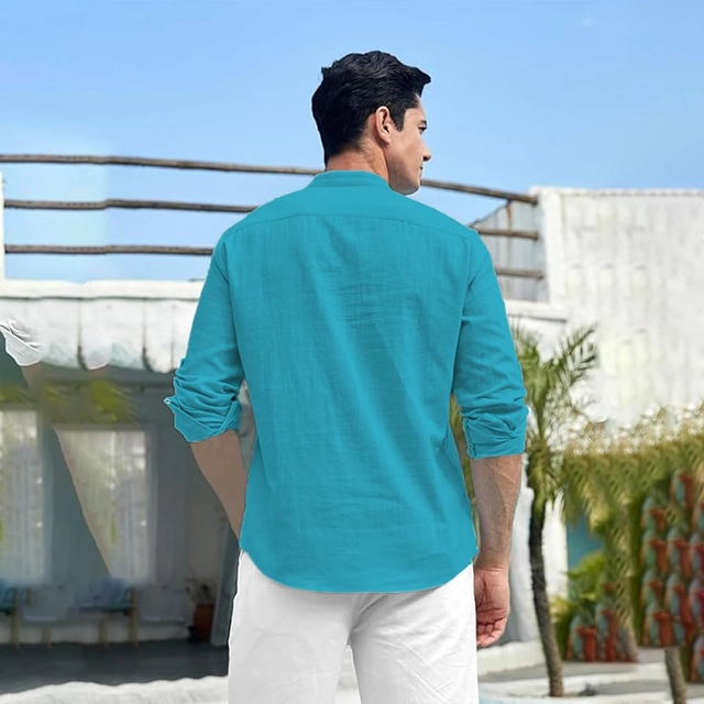 Cotton Solid Kurta for Men (Teal, S)