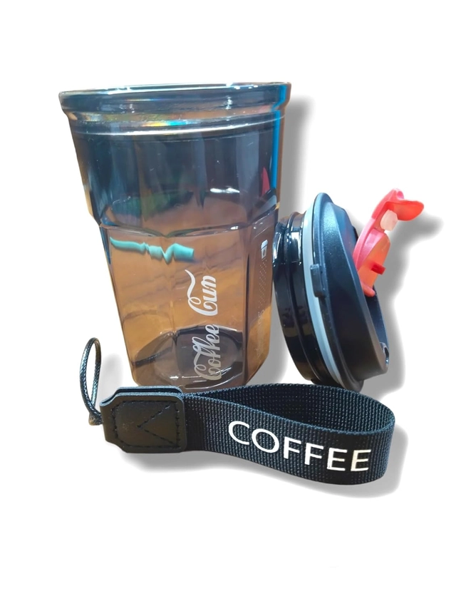 Plastic Coffee Mug with Lid (Black, 400 ml)