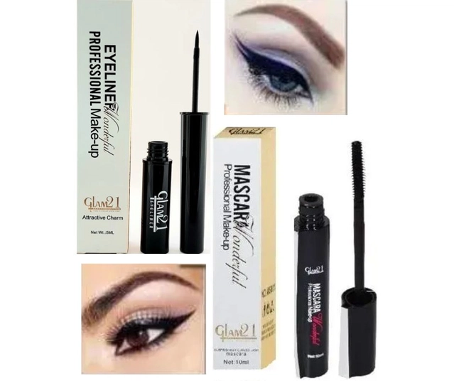 Wonderful Professional Makeup Waterproof Eyeliner (5 ml) with Mascara (10 ml) (Set of 2)