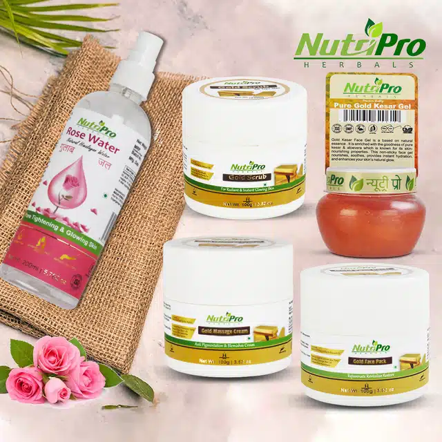NutriPro Face Scrub, Massage Cream, Face Pack & Gold Kesar Gel with Rose Water (Pack of 5)