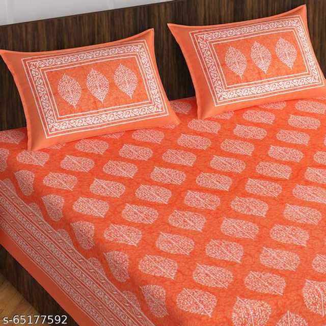Jaipur Gate Cotton Double Bedsheet With 2 Pillow Covers (Orange, Queen Size) (A35)