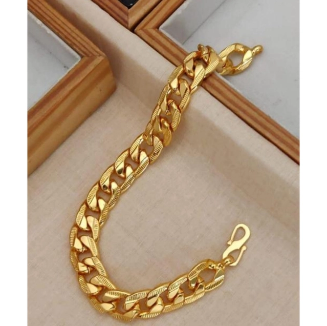 Gold Plated Adjustable Length Bracelet for Men & Boys (Gold, 20 cm)