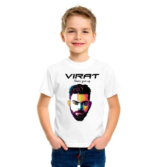 Round Neck Virat Kohli Printed T-Shirt for Kids (White, 6-12 Months)