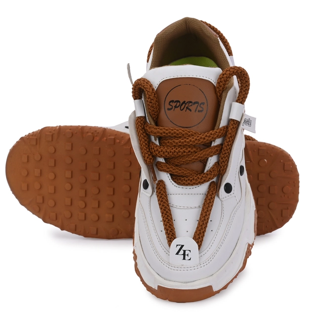 Sneakers for Men (Tan & White, 6)