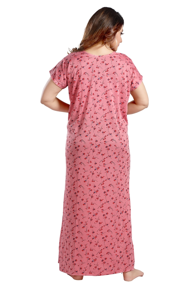 Hosiery Printed Nightdress for Women (Pink, M)