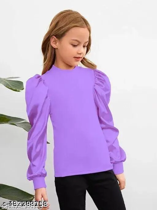 Cotton Blend Solid Top for Girls (Purple, 3-4 Years)