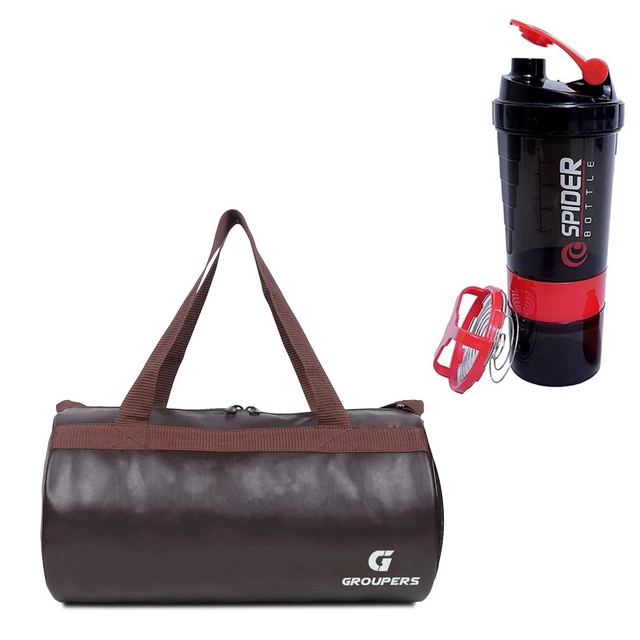 PU Leather Gym Bag with Shaker Bottle (500 ml) for Men & Women (Multicolor, Set of 1)