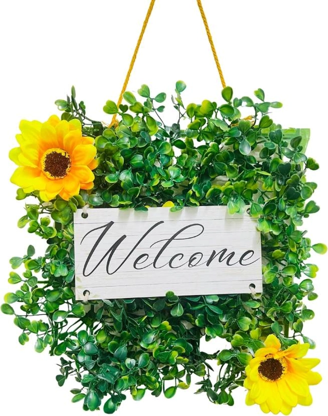 Akaar Jade Welcome Door Hanging with Yellow Sunflower - (20 cm) (Pack Of 1)