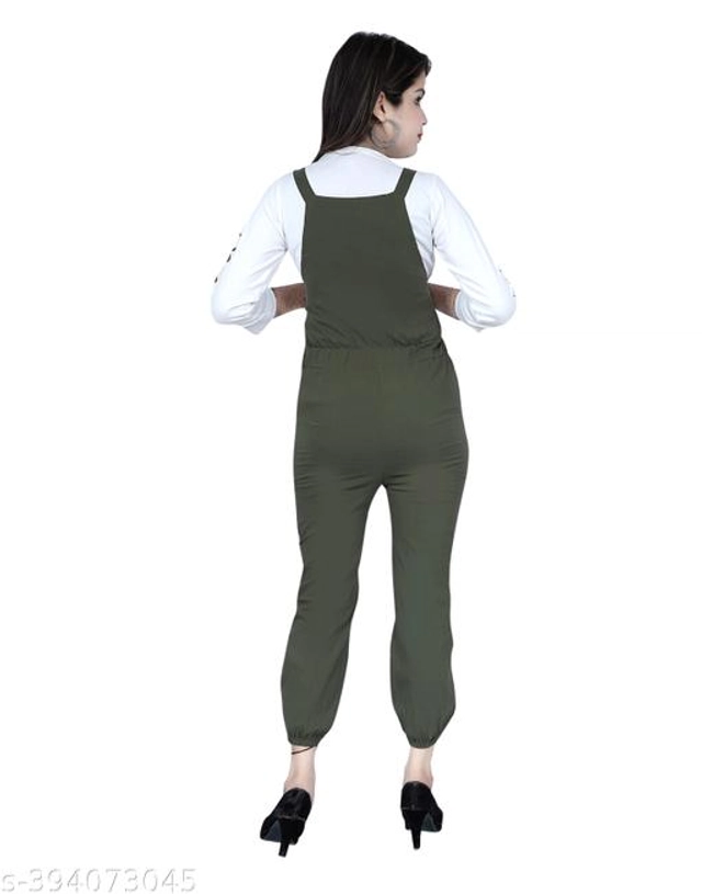 Cotton Blend Dungaree for Women (Olive, S)