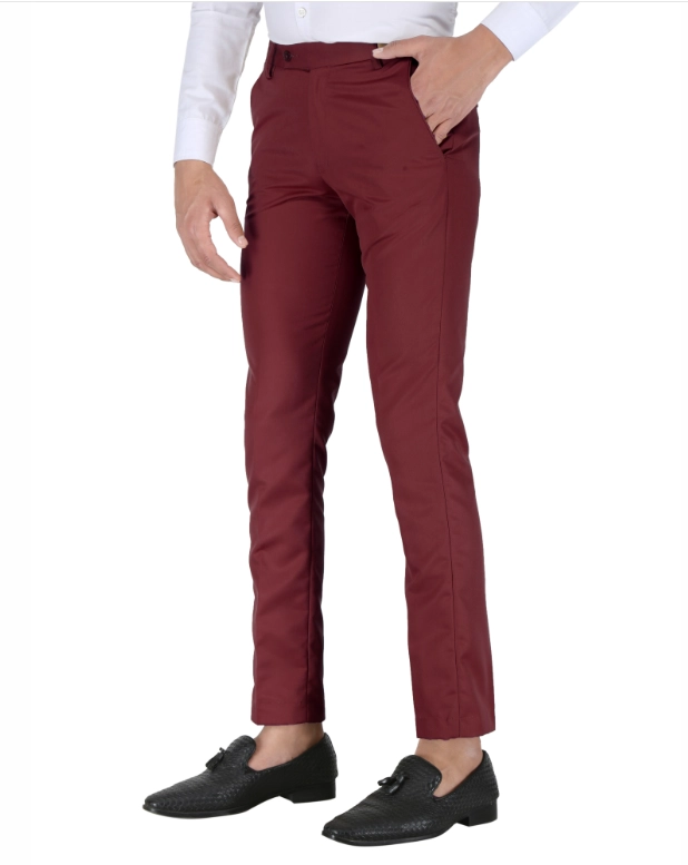 Poly Viscose Solid Trouser for Men (Maroon, 28)