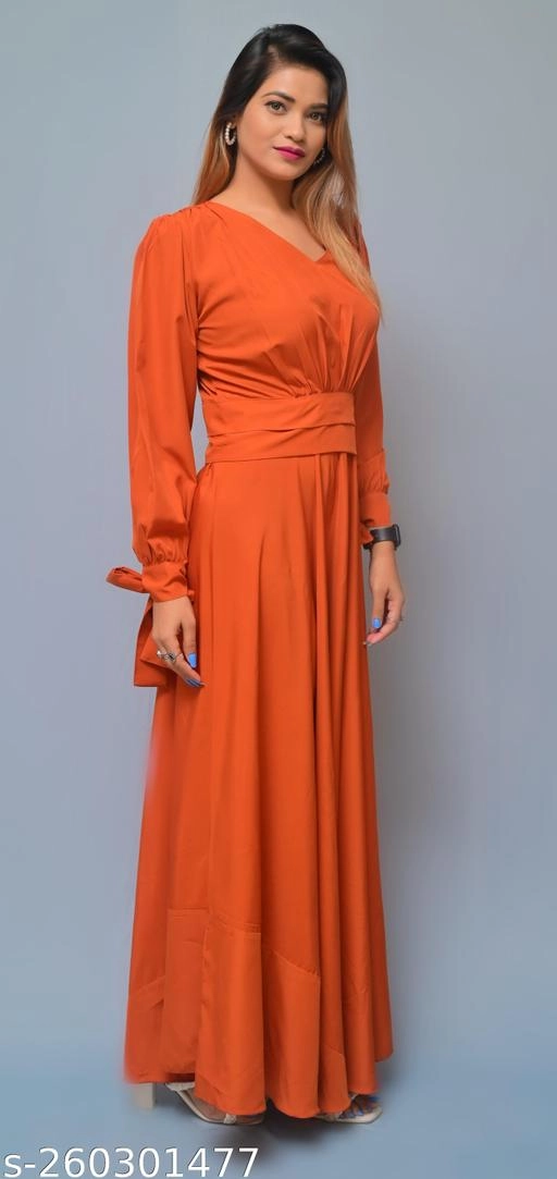 Crepe Solid Gown for Women (Orange, XS)