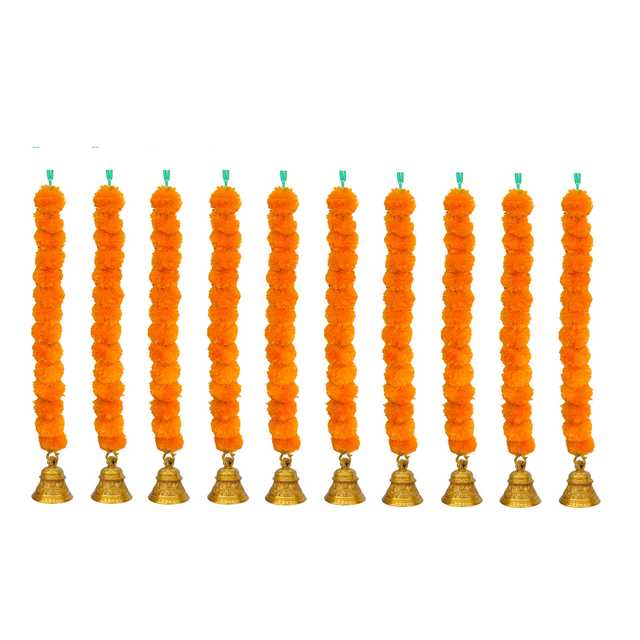 Marigold Artificial Fluffy Garland with Bell In The Bottom (multicolour, 30 Inches) (Pack of 10) (IH-641)