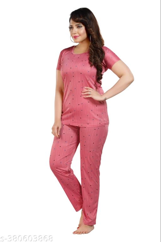 Polyester Nightsuit for Women (Peach, M)