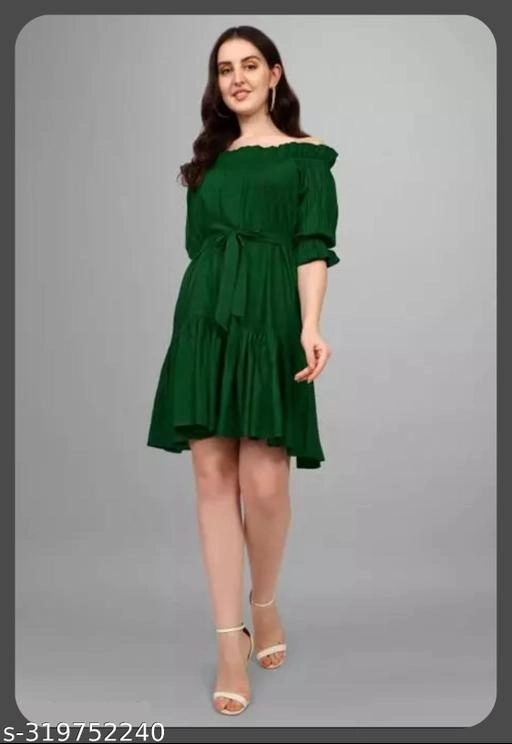 Crepe Solid Dress for Women (Green, S)