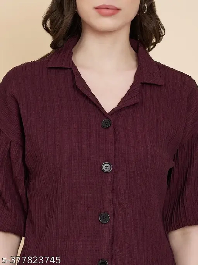 Cotton Blend Solid Shirt for Women (Maroon, S)