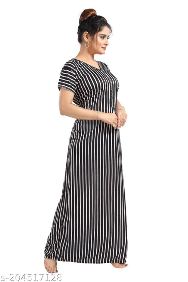 Polyester Nightdress for Women (Black, L)