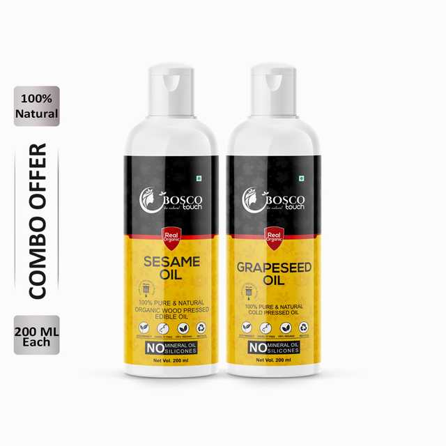 Bosco Touch Pure Sesame Oil (200 ml) & Grapeseed Oil (200 ml) Combo For Rapid Hair Growth (Pack Of 2) (B-620)