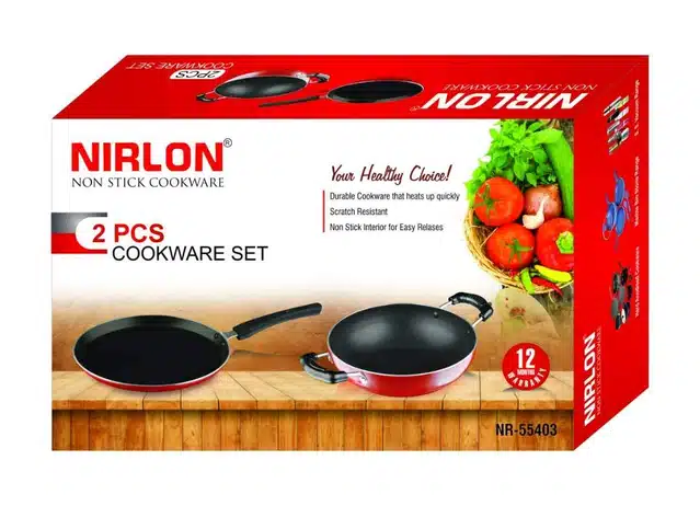 Aluminium Non Stick Pot & Pan Utensil Set (Red, Set of 2 )