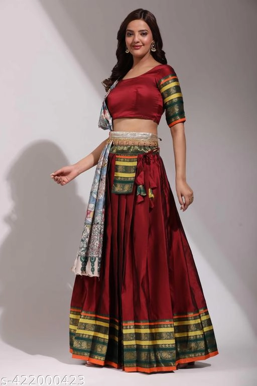 Art Silk Solid Semi Stitched Lehenga with Choli & Dupatta for Women (Maroon)