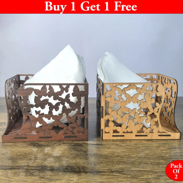 Wooden Tissue Paper Holder (Multicolor, Pack of 2)