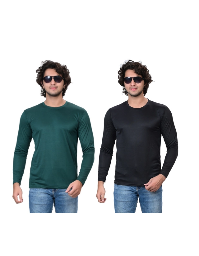 Round Neck Solid T-Shirt for Men (Green & Black, S) (Pack of 2)