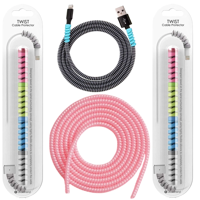 Combo of Silicone 2 Pcs 1.5 m Wire Protectors with 8 Pcs Twist Cable Protectors (Multicolor, Set of 10)