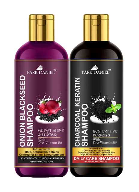 Park Daniel Premium Pure and Natural Onion Blackseed Shampoo & Charcoal Keratin Shampoo (Pack of 2, 100 ml) (SE-1428)