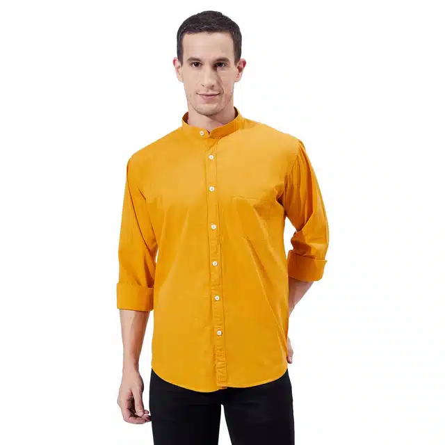 Men's Solid Casual Shirt (Yellow, M)