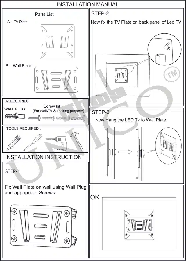 Unico Universal Fixed Wall Mount Stand for 14 to 27 Inch LCD & LED TV (Black)