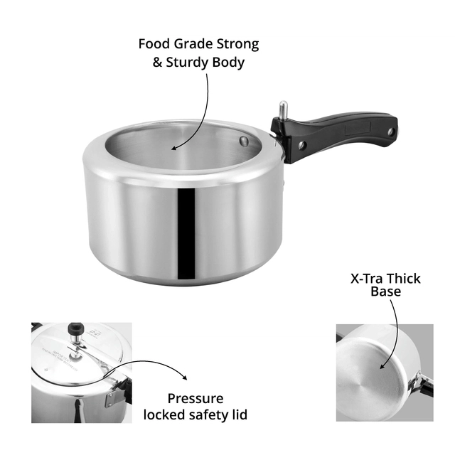 LEORON Aluminium InnerLid  Pressure Cooker Gas Stovetop Compatible (3 Ltr, Pack of 1)