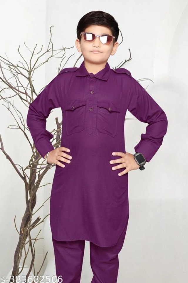 Cotton Blend Kurta Sets for Boys (2-3 Years, Wine)