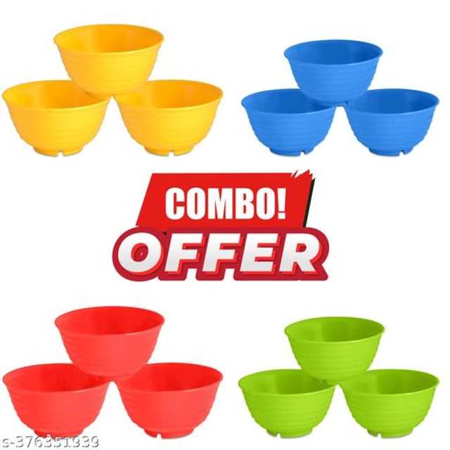 Plastic Bowls (Multicolor, 300 ml) (Pack of 12)