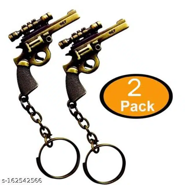 Gun Shape Key Chain (Black & Golden, Pack of 2)