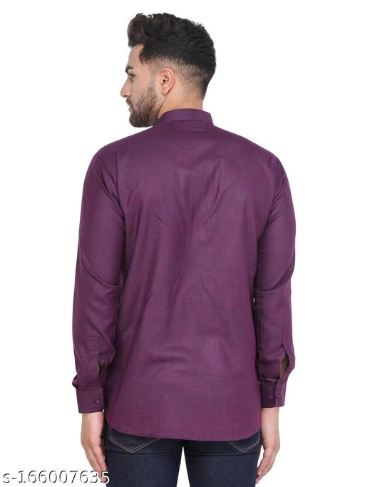 Cotton Blend Solid Short Kurta for Men (Purple, S)