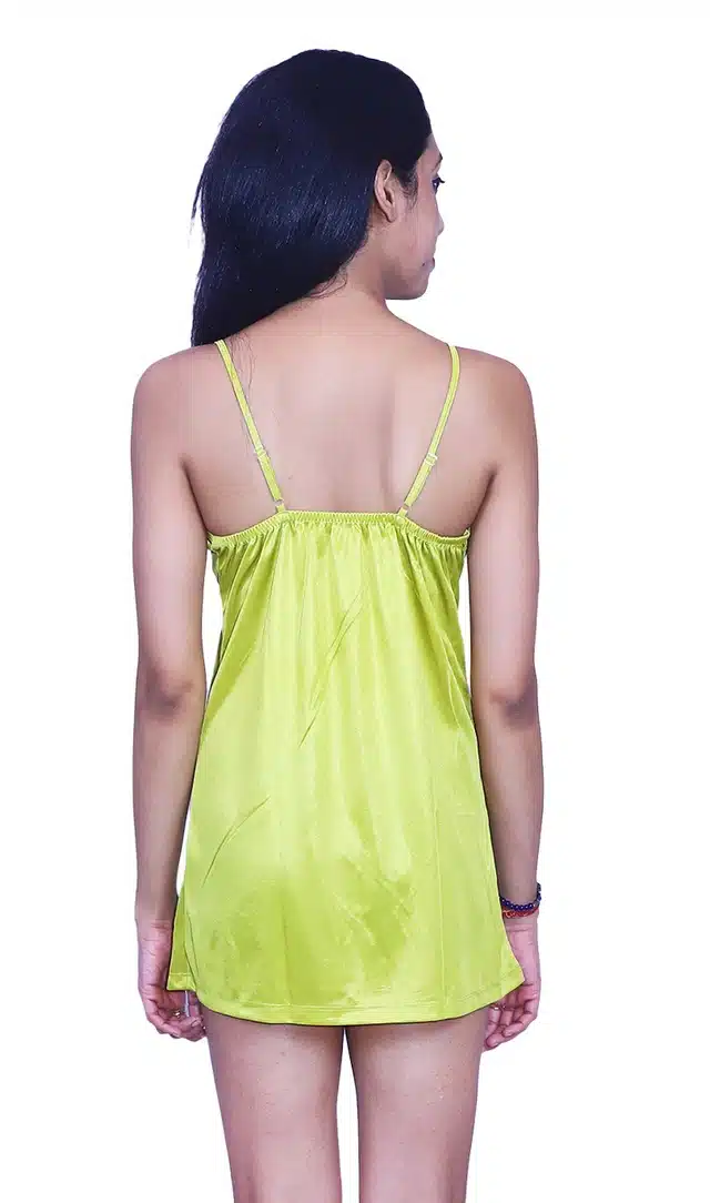 Satin Self Design Night Dress for Women (Green, S)