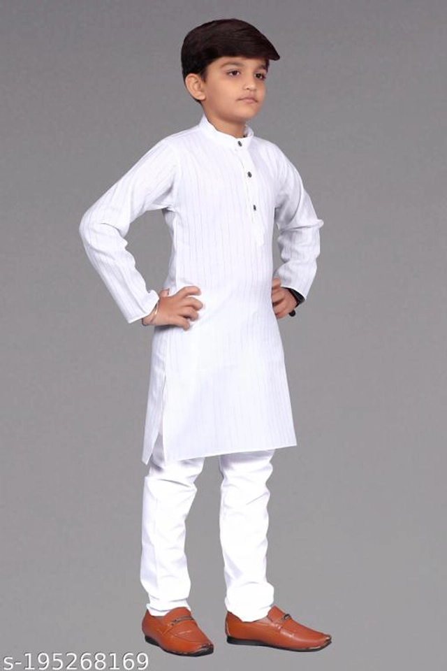 Cotton Blend Kurta Sets for Boys (2-3 Years, White)