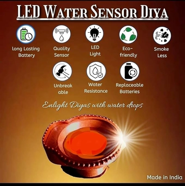 Plastic Traditional Water Sensor LED Diya for Diwali (Brown, Pack of 12)