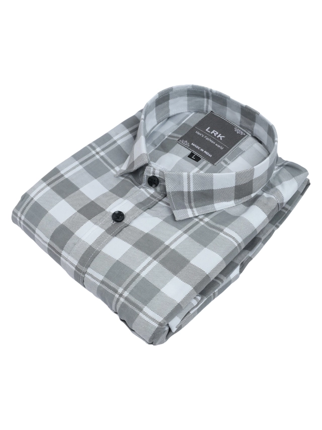 Full Sleeves Checked Shirt for Men (White & Grey, M)