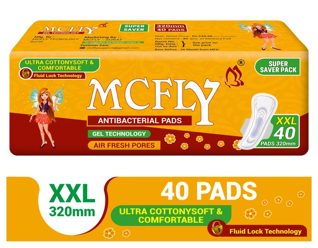 Mcfly Antibacterial Fluid Lock Gel Technology 320 mm 40 Pcs Sanitary Pads (XXL, Set of 1)