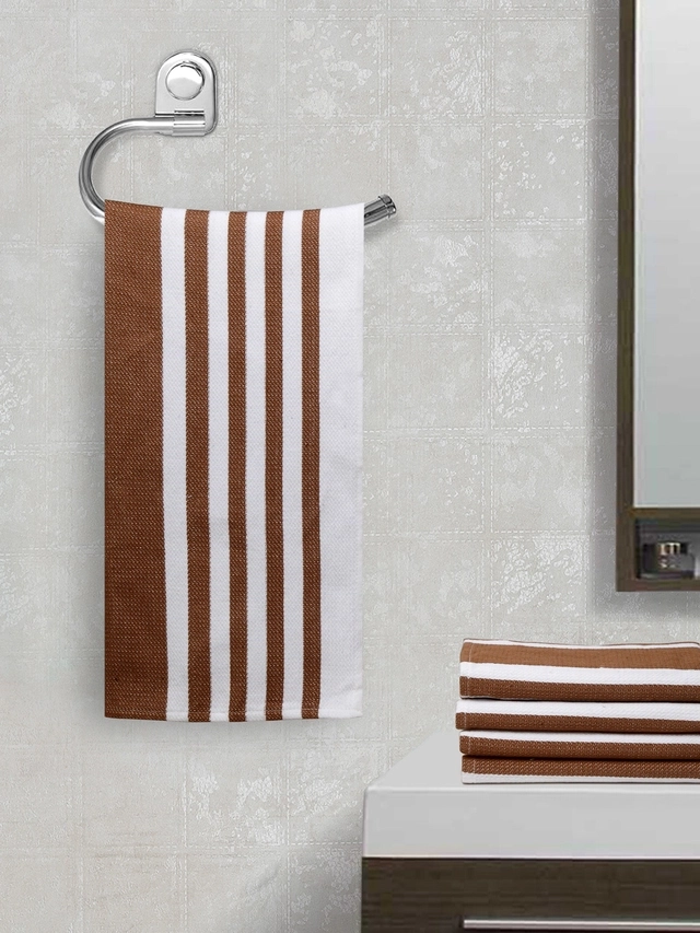 Cotton Striped Face & Hand Towels (Brown, Pack of 5 ) (34x14 inches)