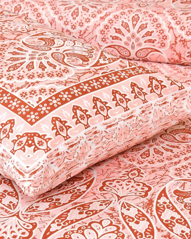 144 TC Flat King Size Jaipuri Prints Bedsheet 100% Cotton (90 X 108, Red White)