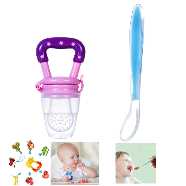 Combo of Silicone Feeding Spoon & Fruit Nibbler for Baby (Multicolor, Set of 2)