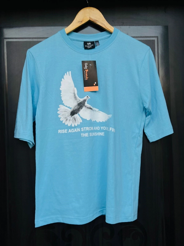 Round Neck Printed T-Shirt for Men (Sky Blue, S)