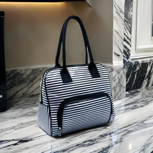 Canvas Striped Handbag for Women (Black)