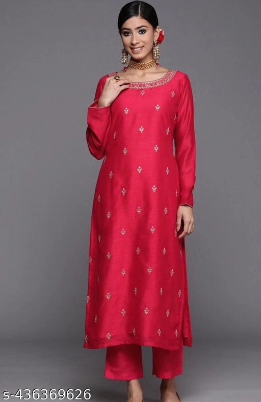 Art Silk Embroidered Kurti for Women (Red, XS)