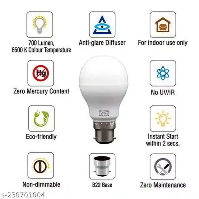 LED Cool Day Light Bulb (White, 9 W) (Pack of 5)