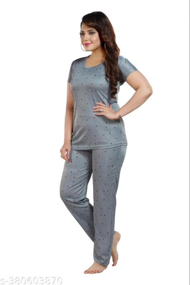 Polyester Nightsuit for Women (Dark Grey, M)